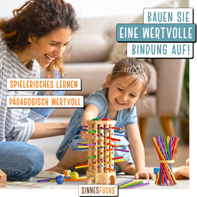 SINNESFUCHS® Farblernturm - Montessori Spielzeug ab 3 Jahre - Holzspielzeug pädagogisch wertvoll - Lernspiele ab 3 Jahre - Stäbchenspiel aus Holz -Kinderspiele ab 4 Jahre - Kinder Farben Spiel