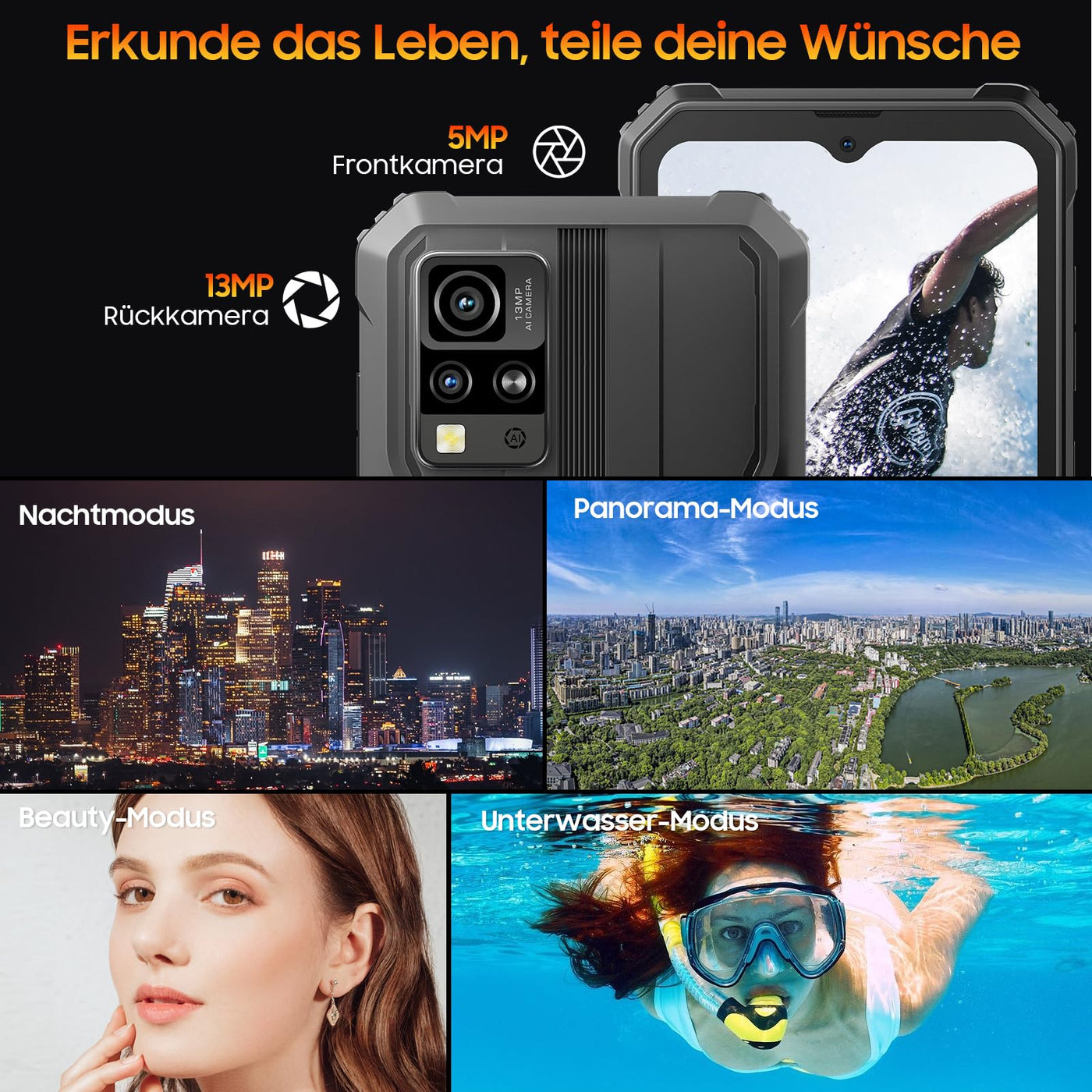 Blackview BV4800 (6GB+64GB/1TB) Outdoor Handy 5180mAh, 6.56" Android 13 Baustellenhandy, 13MP+5MP, Outdoor Smartphone Ohne Vertrag Günstig Dual SIM, NFC/Fingerabdruck/IP68&IP69K/GPS - 2 Jahre Garantie