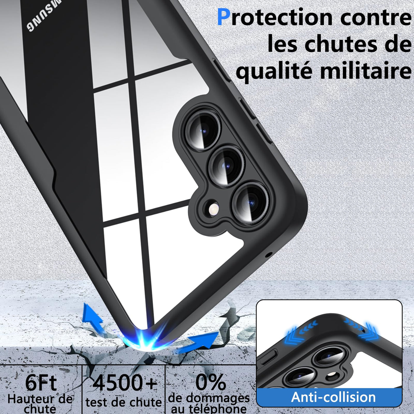 Kuaguozhe für Samsung Galaxy A55 5G Hülle, Samsung A55 Hülle mit Integriertem Displayschutz, 360 Grad Rundumschutz Schutzhülle Silikon Case Stoßfest Handyhülle für Samsung Galaxy A55 5G (Schwarz)