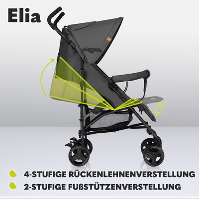 LIONELO Elia Buggy Klein Zusammenklappbar Kinderwagen Bis 15 Kg, Rücken Und Fußstützenverstellung Hinterradbremse, Moskitonetz, Beinwärmer, Einkaufskorb - Graphit