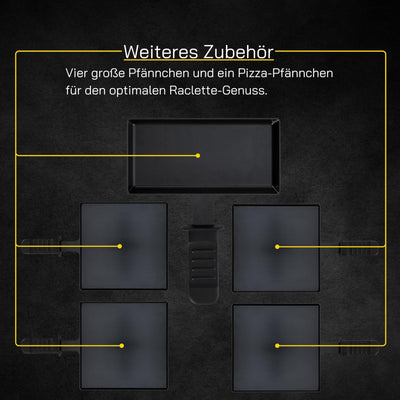 GUTFELS 13-Pfännchen-Raclette RACLETTE 4030 | Raclette Grill 8 Personen | 2100 W | Antihaftbeschichtung | Stufenlose Regulierung | Pizza-Pfännchen