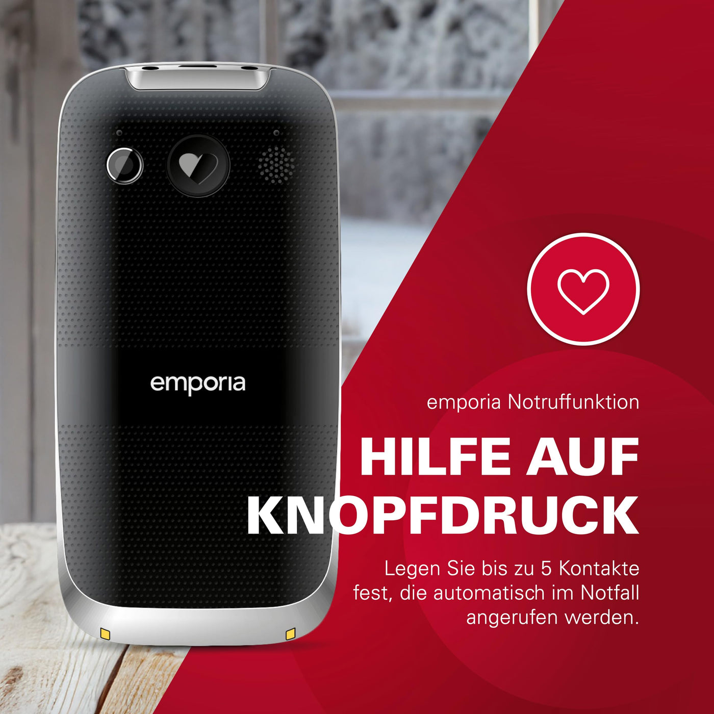 emporiaEUPHORIA | Seniorenhandy | Tastenhandy ohne Vertrag | Mobiltelefon mit Notruftaste | 2,3-Zoll-Display | Schwarz