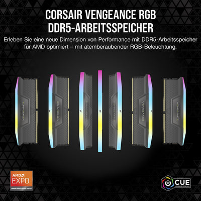 CORSAIR Vengeance RGB DDR5 64GB (2x32GB) DDR5 6000MHz CL30 AMD Expo Intel XMP iCUE Kompatibler Computerspeicher - Grau (CMH64GX5M2B6000Z30)