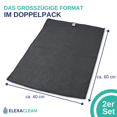 ELEXACLEAN Mikrofaser Trockentuch, Premium Waffeltuch (2 Stück, 60x40 cm, Anthrazit) superweiche Qualität für Auto, Glas, Küche, Geschirr, Bad