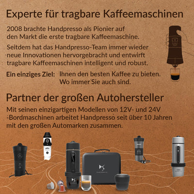 Handpresso - Kaffeemaschine Akku E-PRESSO+ mit Koffer | Mini Espressomaschine(aufladbar USB/abnehmbar Akku) für Espressokapseln oder gemahlenen Kaffee | großer 90ml Tank (max. 110ml) 3x2,9 mA Akku