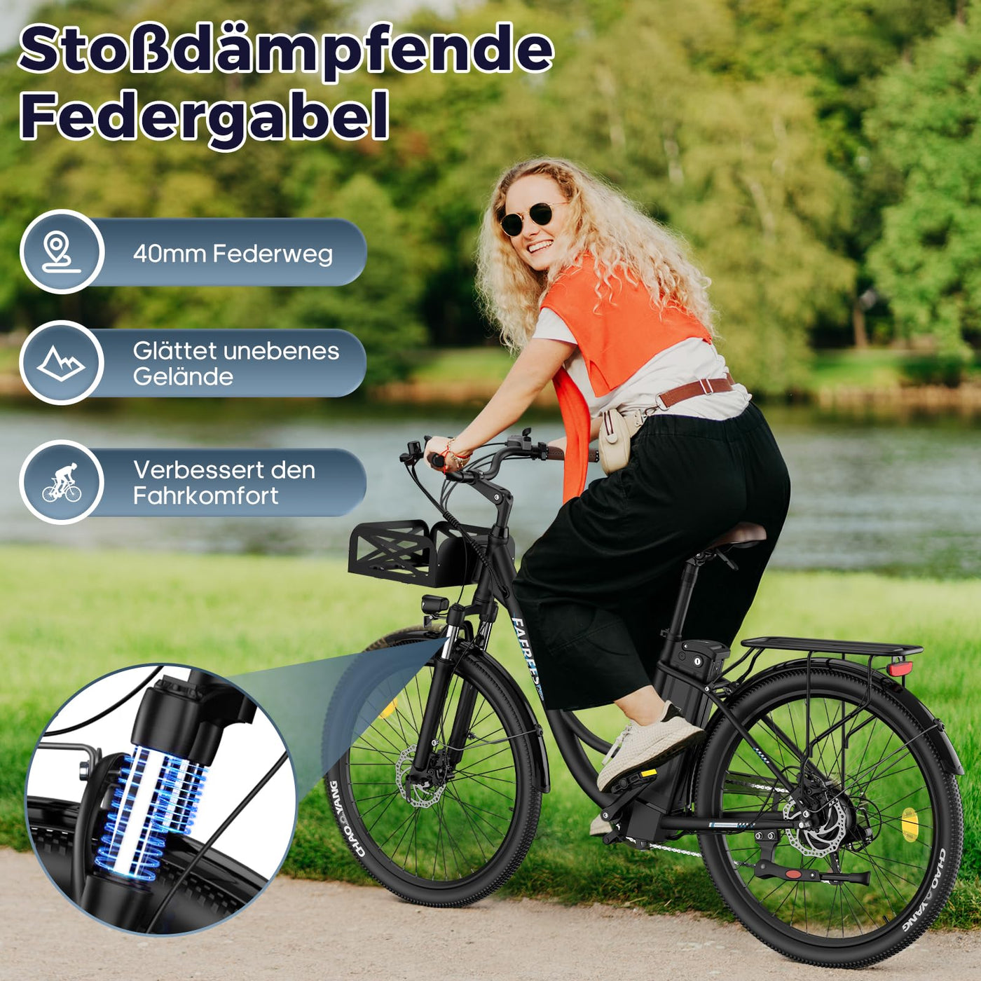 Fafrees E Bike 26 Zoll, Elektrofahrrad für Herren Damen mit 36V 20,3AH Akku, Citybike Elektrofahrräder Reichweite 80-200KM, 42N.m Drehmoment, F26 Lasting (Schwarz)