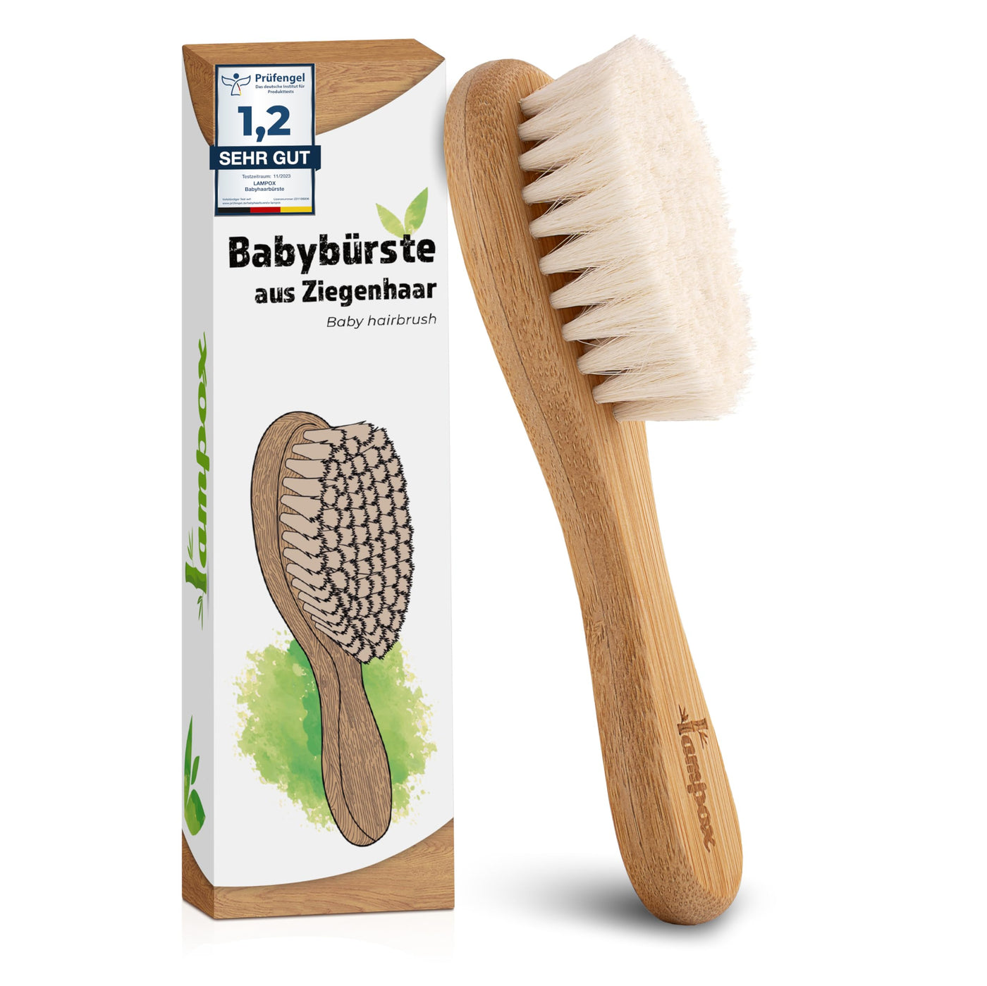 lampox Babyhaarbürste extra weich, Baby Erstausstattung Neugeborene mit weichen Ziegenhaaren, Milchschorf, Baby Haarbürste, Baby Pflegeset, Baby Geschenk, Kopfhautpflege, Kleinkinder, Babyzubehör