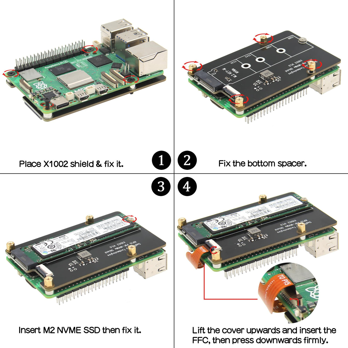 Geekworm X1002 M.2 NVMe SSD Pip PCIe Peripheral Board Bottom Base for Raspberry Pi 5