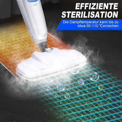 Dampfreiniger 1500W Dampfbesen Bodendampfreiniger Hand-dampfreiniger bis 108°C Elektrischer Bodenwischer mit Wassertank, Bodentuch, Entfernt bis zu 99,9% der Bakterien für Tiefenreinigung Böden