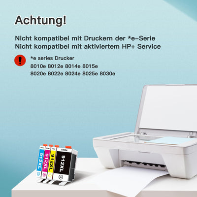 Glliter 912 XL für HP 912 Druckerpatronen für HP 912 XL für HP 912XL Multipack Kompatibel mit HP OfficeJet Pro 8022 8020 8024 Officejet 8012 8010 8014 Patronen (Schwarz Cyan Magenta Gelb, 4er-Pack)