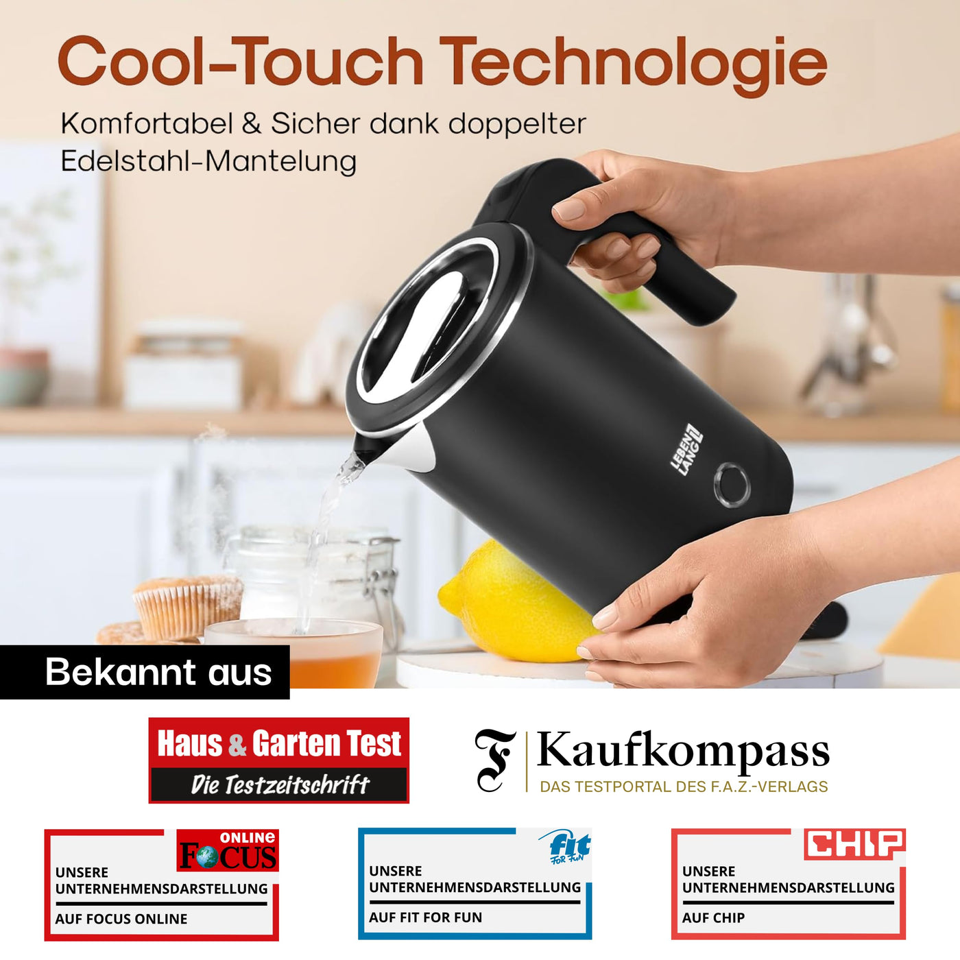 LEBENLANG Reise Wasserkocher Edelstahl Klein 0 5 Liter & BPA-Frei - Reisewasserkocher 600W Energiesparend Energieeffizienz - Mini Camping Kettle Schwarz 0.5 0,5 l