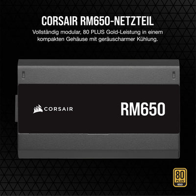 CORSAIR RM650 ATX 650W Vollmodulares Netzteil - 80 Plus Gold Zertifiziert - Geräuscharm - Zero RPM Mode - EU - Schwarz