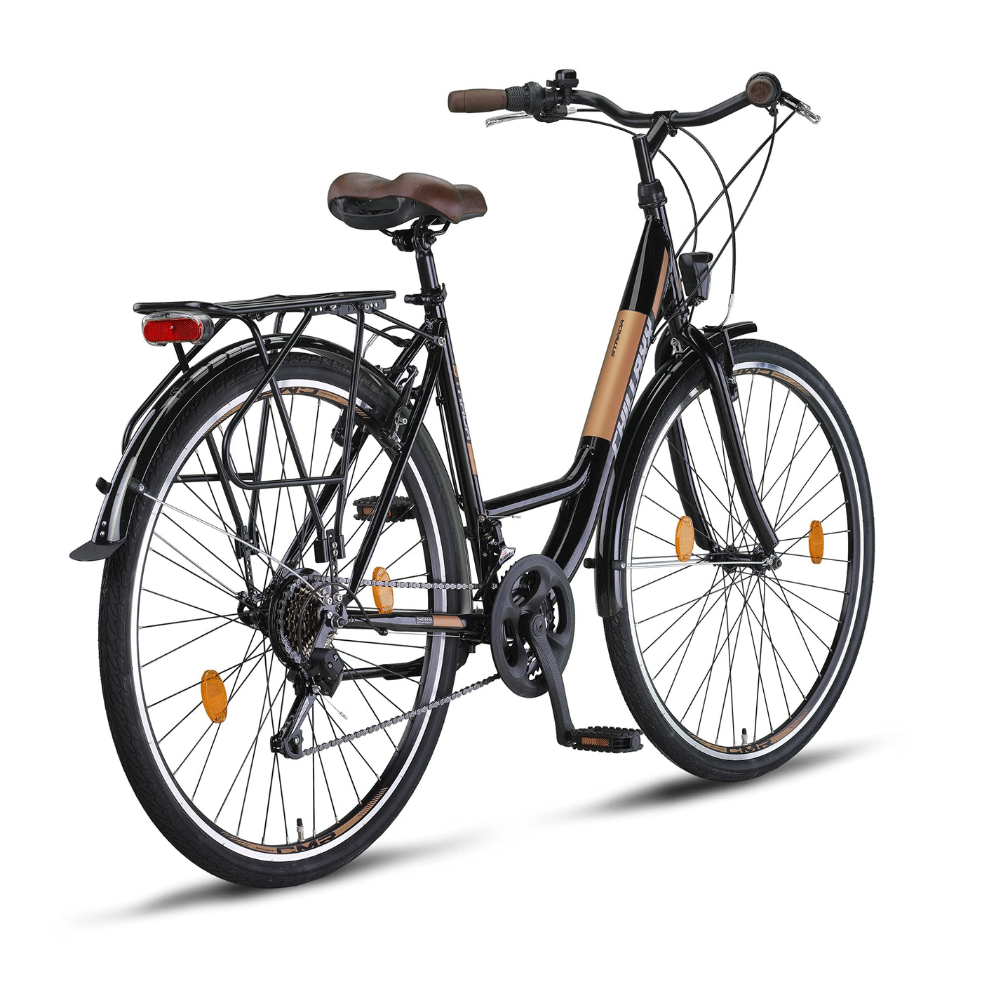 Chillaxx Bike Strada Premium City Bike in 26 und 28 Zoll - Fahrrad für Mädchen, Jungen, Herren und Damen - 21 Gang-Schaltung - Hollandfahrrad Citybike (28 Zoll, Schwarz V-Bremse)