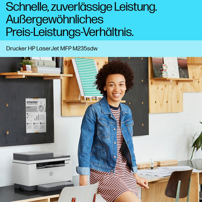 HP LaserJet MFP M235sdw Multifunktions-Laserdrucker Schwarzweiß, Drucken, Kopieren, Scannen, Automat.beidseitiger Druck, Dual-Band Wi-Fi, USB, LAN, HP Smart App, Intelligente Benutzeroberfläche