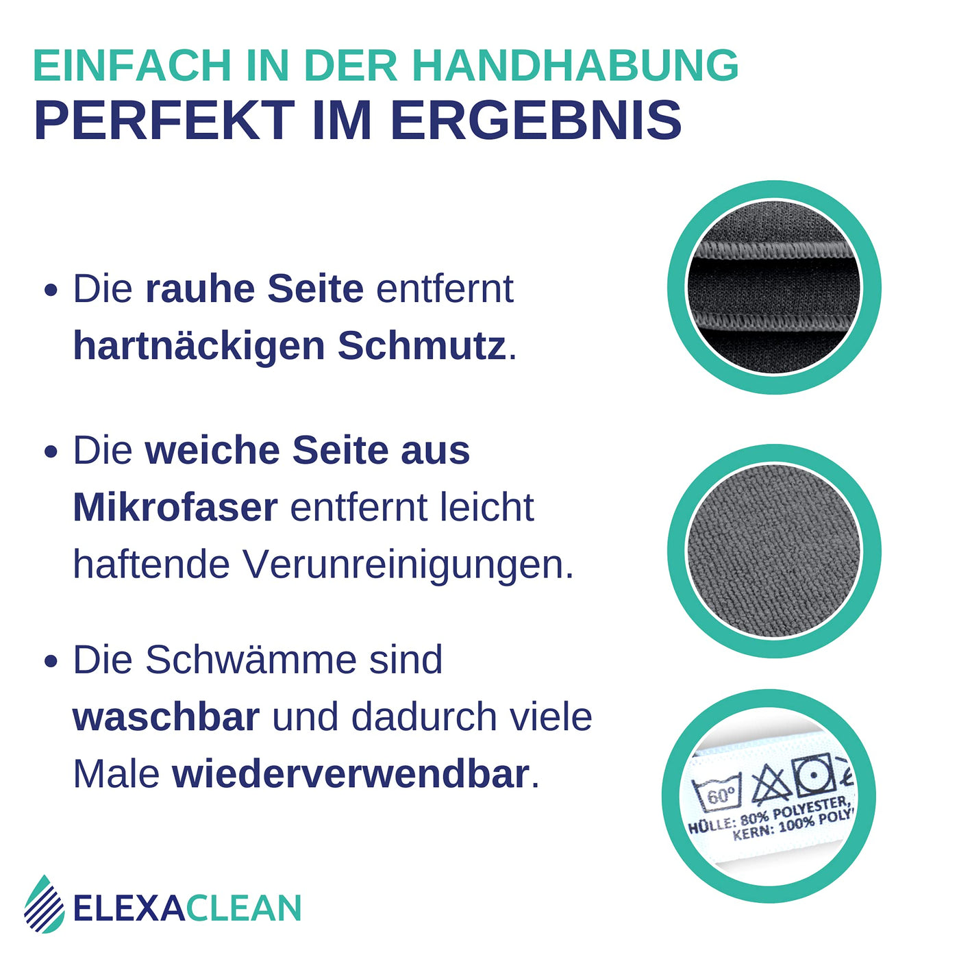 ELEXACLEAN Spülschwamm Topfreiniger Schwämme (3er Set, 10x8 cm, Dunkel-Grau) waschbar zum wiederverwenden, mit Mikrofaser