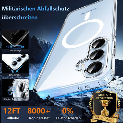 Kuaguozhe für Samsung Galaxy S24 FE Hülle für Magsafe mit Panzer Schutz Glas, Magnetisch Handyhülle für Samsung S24 FE Case Anti-Vergilbung Stoßfest Schutzhülle für Samsung Galaxy S24 FE (Transparent)