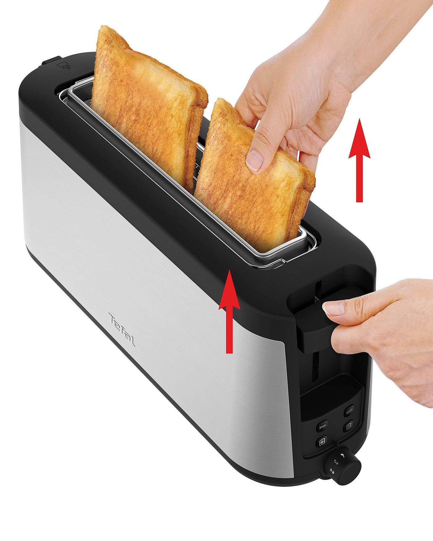 Tefal Element Langschlitz-Toaster TL4308 | 7 Bräunungsstufen | 1000 Watt | Integrierter Brötchenaufsatz | Elegantes Design | Schwarz/ Edelstahl