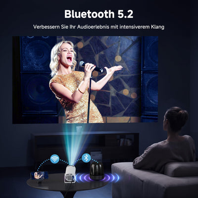 Polocsh Beamer, Mini Beamer mit WiFi6 und BT 5.2, Projektor Full HD 720P, Automatische Trapezkorrektur, 180-Grad-Winkel, 130-Zoll Projector mit Android OS 11.0 für Phone/PC/PS5/Xbox, Weiß