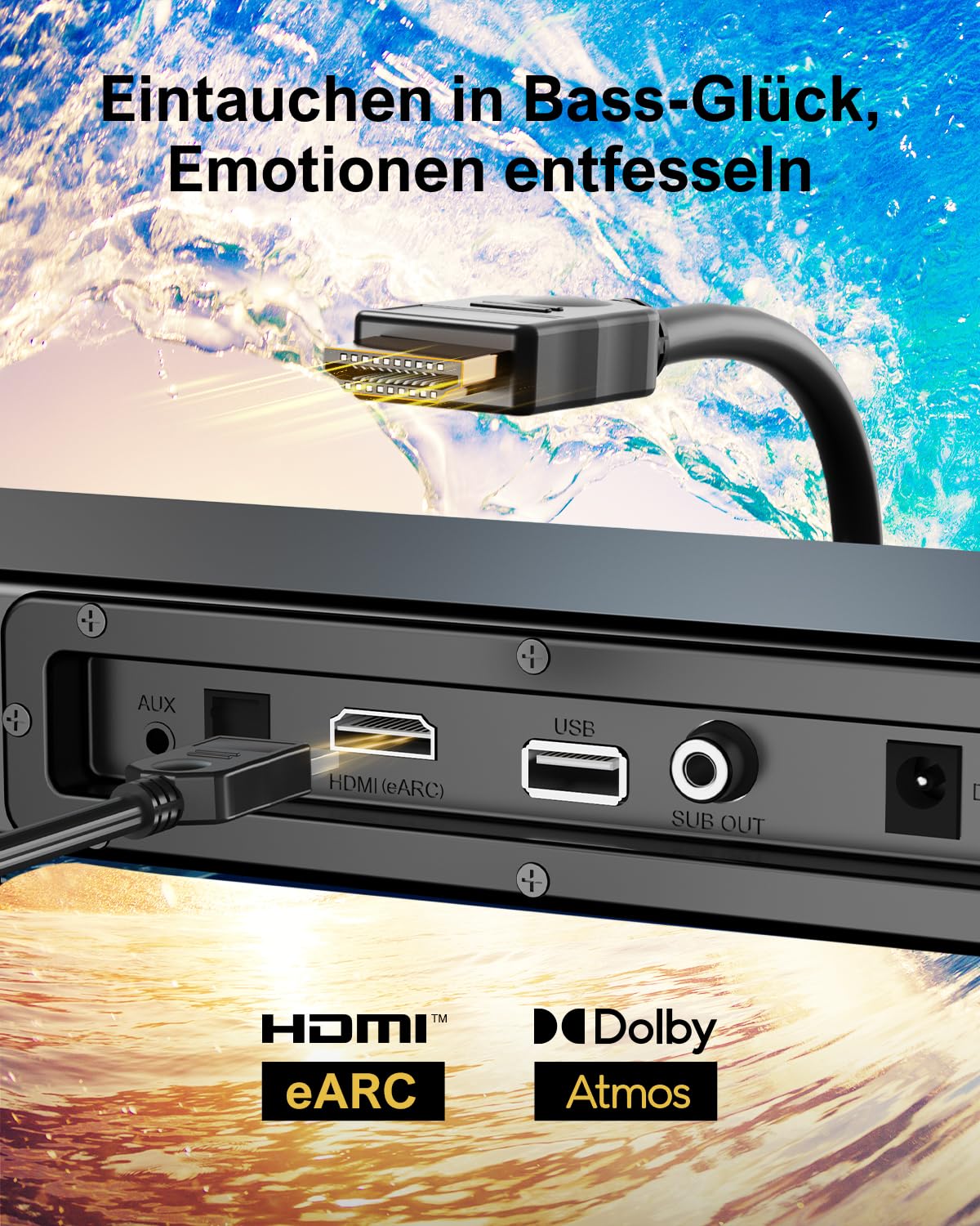 ULTIMEA Soundbar für TV Geräte mit Dolby Atmos, BassMAX, 3D Surround Sound System für TV Lautsprecher Heimkino, Soundbar mit Subwoofer, 5.3 Bluetooth PC Sound Bars, 190W Spitzenleistung, Nova S50