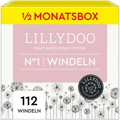 LILLYDOO hautfreundliche Windeln Größe 1 (2-5 kg), Halbmonatsbox (112 Windeln) (FSC-Mix)