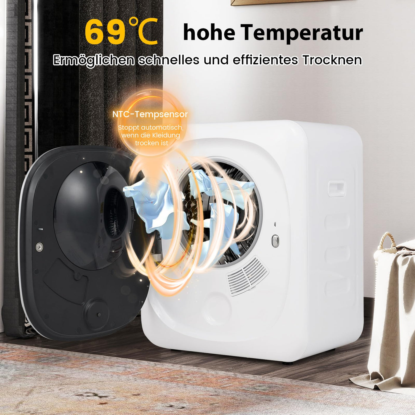 COSTWAY Mini Wäschetrockner 5KG, 5 Programme, bis zu 69℃, Ablufttrockner mit Überhitzungsschutz und Mehrfachfiltration, Trockner für Wohnmobile, Wohnheime und Zuhause, 800W