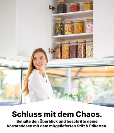 Deco haus® Vorratsgläser mit Deckel 4er Set + Etiketten [LUFTDICHT] - Für Müsli, Cornflakes, Spaghetti - Vorratsdosen Glas - Aufbewahrungsbox Küche - Aufbewahrungsglas 4x1600ml