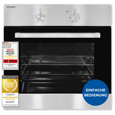 Exquisit Einbaubackofen, Backofen Einbaugerät Silber, 62 L Garraum, Einfache Bedienung, Backofen klein, EBE 555-1.1