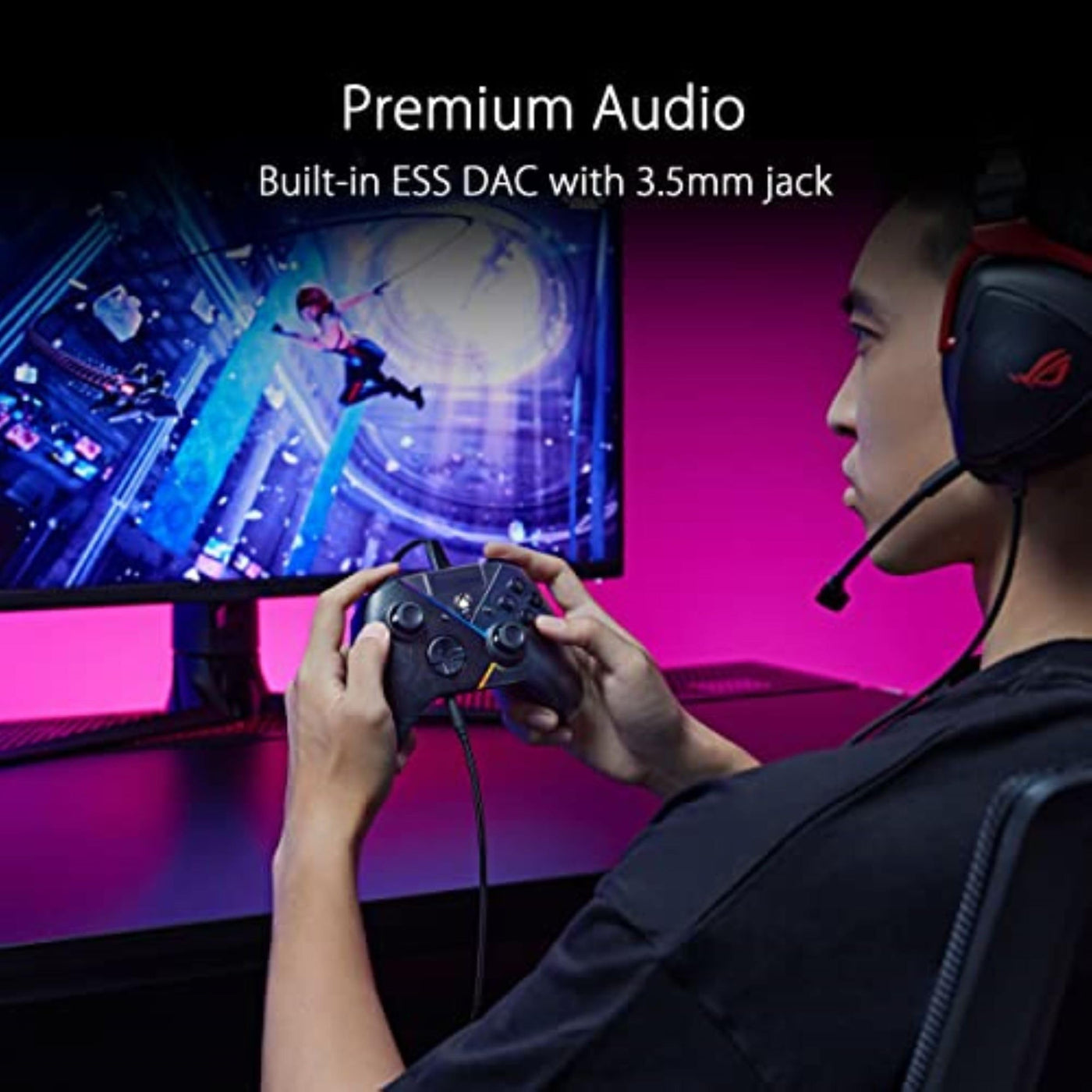 ASUS ROG Raikiri PC Controller (einstellbare Trigger und Joystick-Empfindlichkeit, Tasten auf der Rückseite, Aura RGB Beleuchtung, ESS DAC, 3,5-mm Kopfhörerbuchse, Stummschalttaste, PC, Laptop, Xbox)