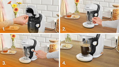 Bosch Hausgeräte Tassimo Style Kapselmaschine TAS1104 Kaffeemaschine, 70 Getränke, Vollautomatisch, Geeignet für alle Tassen, Platzsparend, Weiß/Antharzit, 1400 W