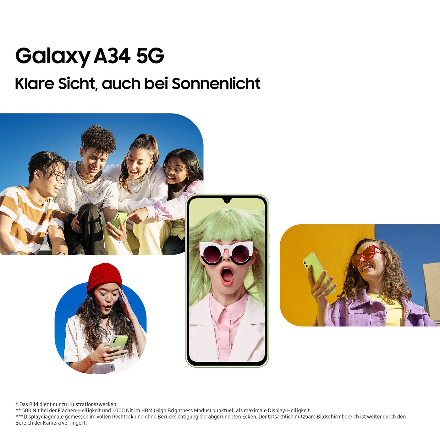 Samsung Galaxy A34 5G, Android Smartphone, 6,6 Zoll Dynamic AMOLED Display, 5.000 mAh Akku, 256 GB/8 GB RAM Handy in Awesome Silver inkl. 30 Monate Herstellergarantie [Exklusiv bei Amazon]