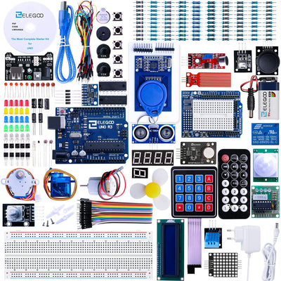 ELEGOO UNO R3 Ultimate Starter Kit, Kompatibel mit Arduino IDE Vollständigster Elektronik Projekt Baukasten mit deutschem Tutorial, UNO R3 Mikrocontroller Board und Zubehör (mehr als 200 Teile)