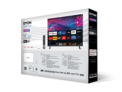 Téléviseur DYON Smart 43 VX 108 cm (43 pouces) (Full HD Smart TV, triple tuner HD (DVB-C/-S2/-T2), App Store, Prime Video, Netflix, YouTube, DAZN, Disney+) [Mod. [2022], Noir