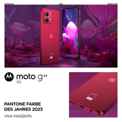 Motorola Mobility Moto g84 5G (6,5"-FHD+-Display, 50-MP-Dual-Kamera, 12/256 GB, 5000 mAh, Android 13) Viva Magenta (veganes Kunstleder), inkl. Schutzcover [Exklusiv bei Amazon]