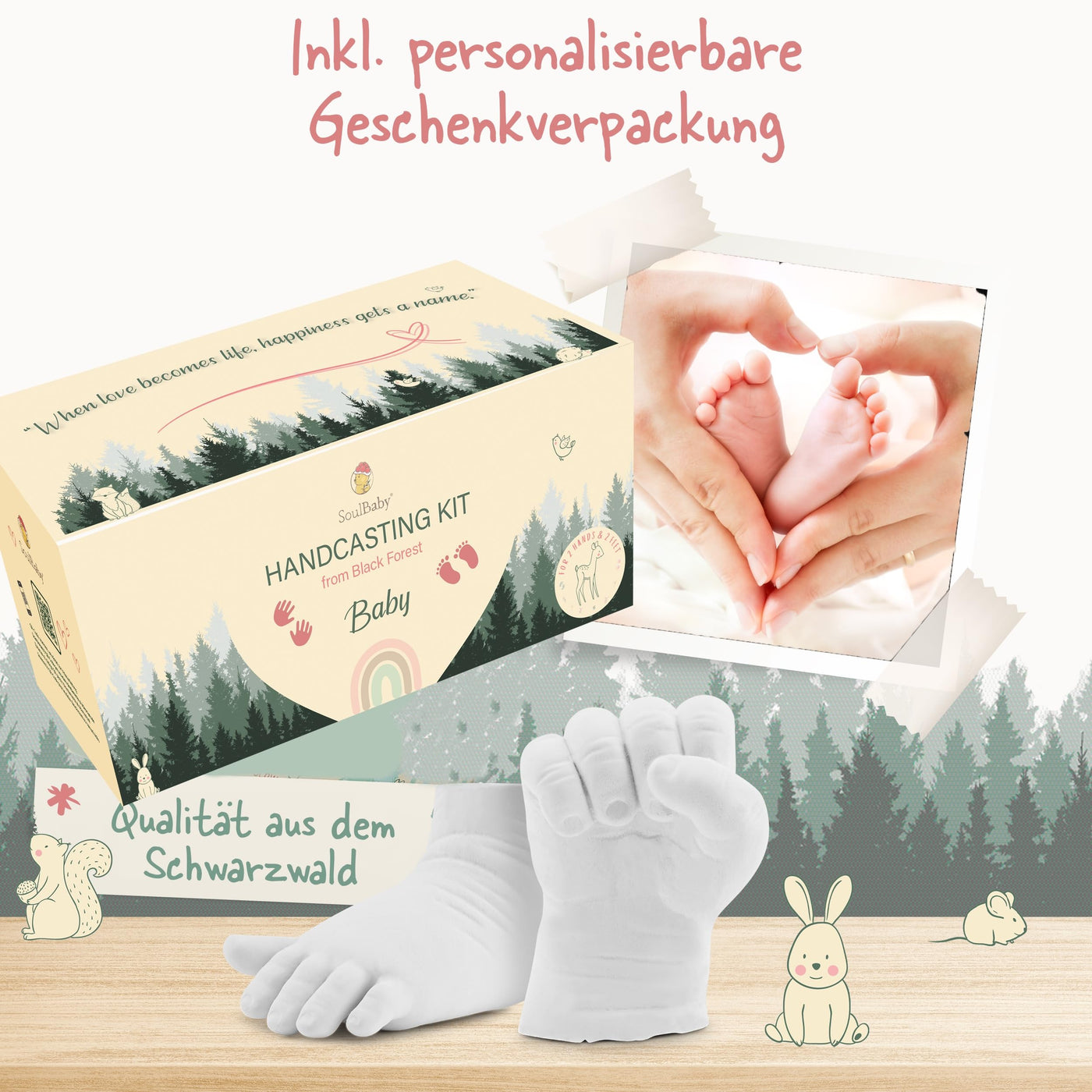 SOULBABY® Gipsabdruck Baby Hand und Fuß [4 Abdrücke] I 100% Made in Germany I Baby Geschenk Geburt Junge & Mädchen I Babyabdruck Set I Fußabdruck & Handabdruck Baby I Geschenk zur Geburt