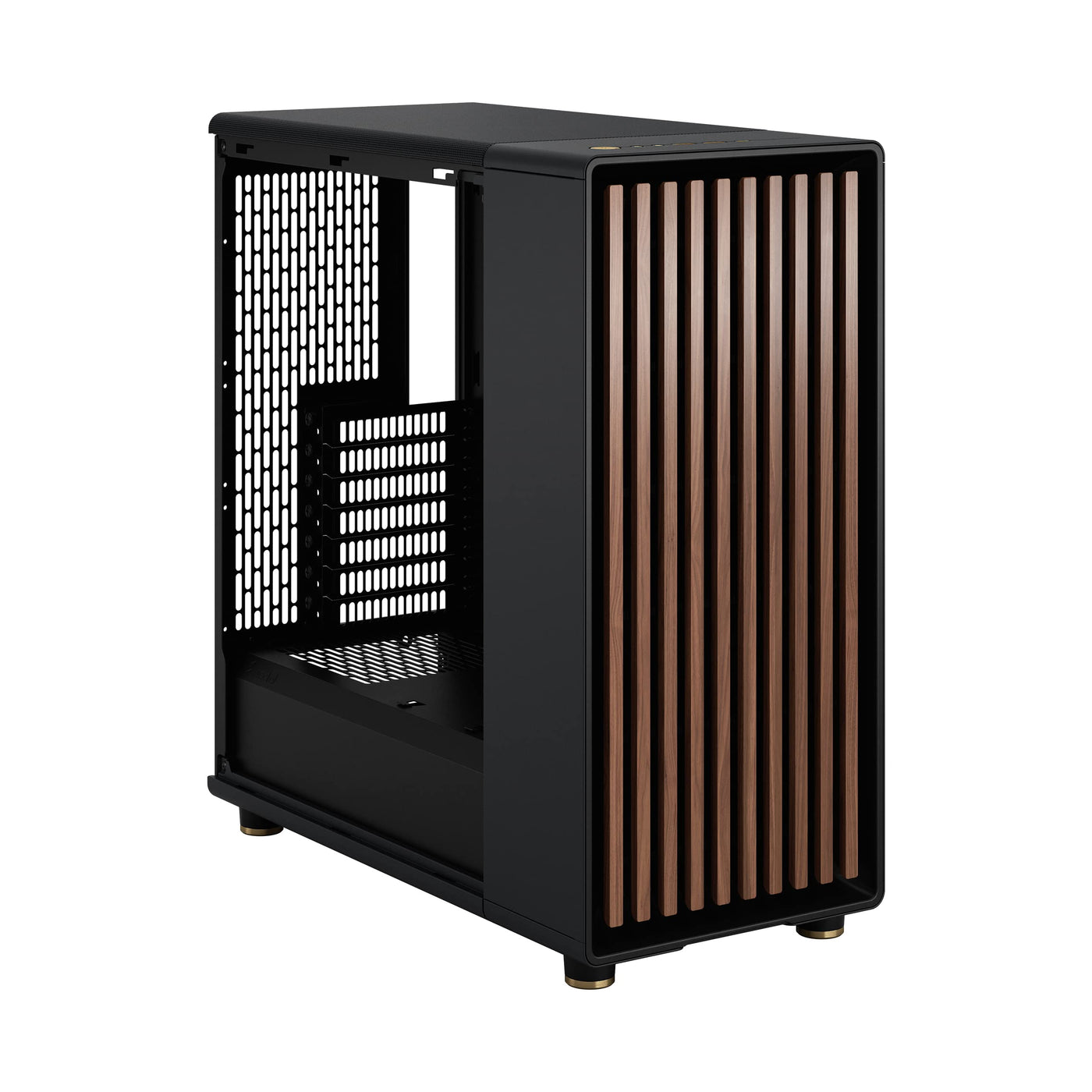 Fractal Design North Charcoal Black - Wood Walnut Front - Mesh Side Panels - Two 140mm Aspect PWM Fans Included - Intuitive Interior Layout Design - ATX Mid Tower PC Gaming Case