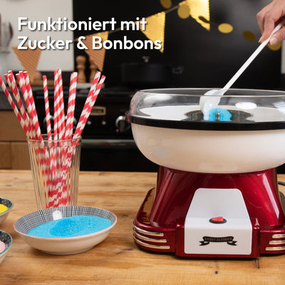 Gadgy Zuckerwattemaschine - Retro Cotton Candy Machine - Zuckerwatte Maschine mit Stäbchen und Messlöffel - Höhe 22 cm Rot Weiß - 500 Watt Zuckerwattenmaschiene für zuhause