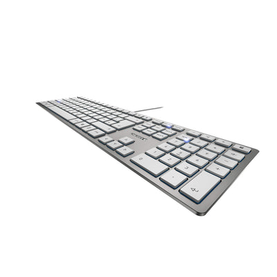 CHERRY KC 6000 SLIM, Ultraflache Design-Tastatur, Deutsches Layout (QWERTZ), Kabelgebunden (USB-A Anschluss), Leise Tasten, Langlebige Beschriftung, Silber