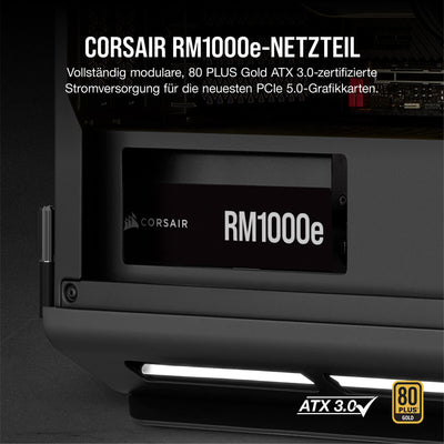 Corsair RM1000e (2023) Vollmodulares, Geräuscharmes ATX-Netzteil - ATX 3.0- Und PCIe 5.0-kompatibel - 105°C-Kondensatoren - 80 Plus Gold-Effizienz - Modern Standby-Unterstützung - Schwarz