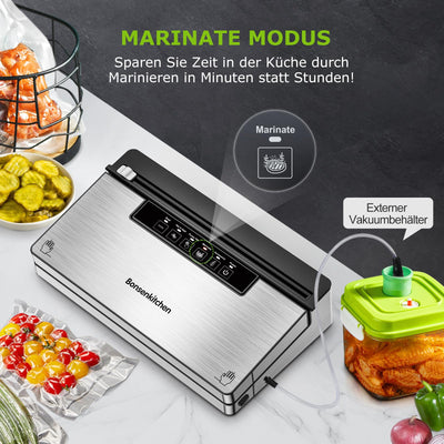 Bonsenkitchen Vakuumierer, Stark Vakuumiergerät mit 5 Modi, 8 L/Min, Globefish-Technologie für Kontinuierliches Arbeiten mit Hoher Geschwindigkeit, Schnelles Vakuum, Rollenaufbewahrung mit Cutter,125W