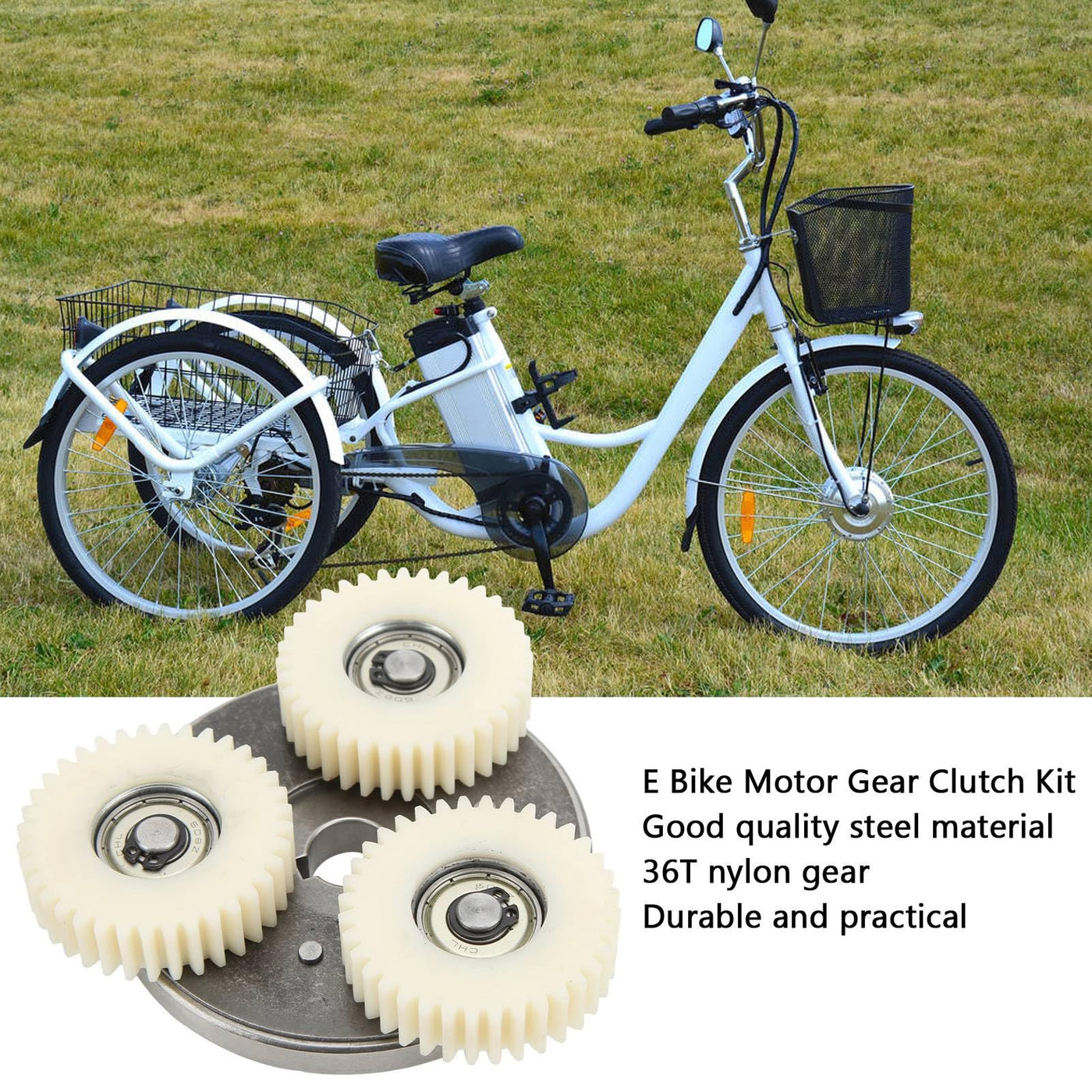 E-Bike-Motor-Getriebe-Kupplungs-Set, 36 Zähne, Nylon-Zahnrad mit Lager und 88 Mm Kupplung für Elektrofahrrad 500 W–750 W, 6 Zähne E-Bike-Radnabenmotor, Planetengetriebe