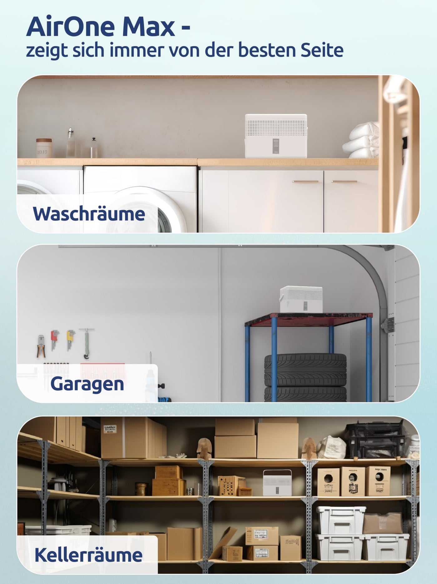 BonAura® AirOne Max Luftentfeuchter ohne Strom bis 33m² I 360° Belüftung I Raumentfeuchter mit Ausgießer & 980g Luftentfeuchter Granulat I Schimmel- und Geruchsschutz I Raum Entfeuchter Keller