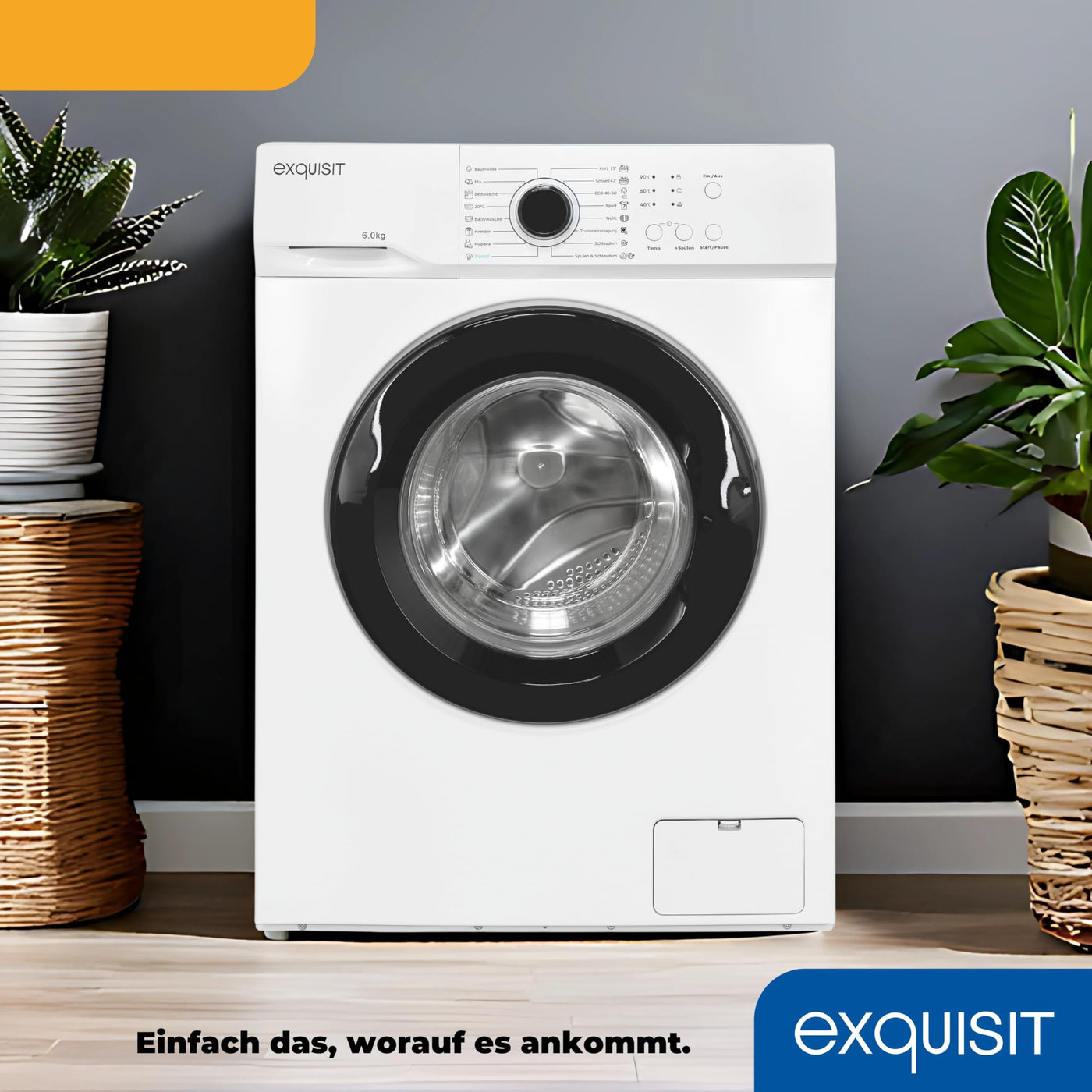 Exquisit Waschmaschine 6kg, Energieeffizienzklasse A, max. 1000 U/min, ECO 40-60, Kurzprogramm, Kindersicherung, 16 Waschprogramme, WA56110-020A weiss