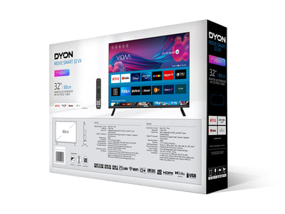 DYON Movie Smart 32 VX 80 cm (32 Zoll) Fernseher (HD Smart TV, HD Triple Tuner (DVB-C/-S2/-T2), App Store, Prime Video, Netflix, YouTube, DAZN, Disney+) [Mod. 2023]