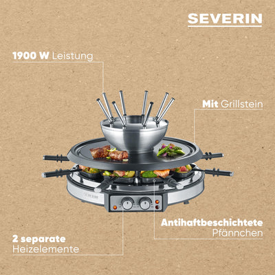 SEVERIN 2348-000 RG 2348 Raclette-Fondue-Kombination, Kunststoff, Edelstahl-gebürstet-schwarz