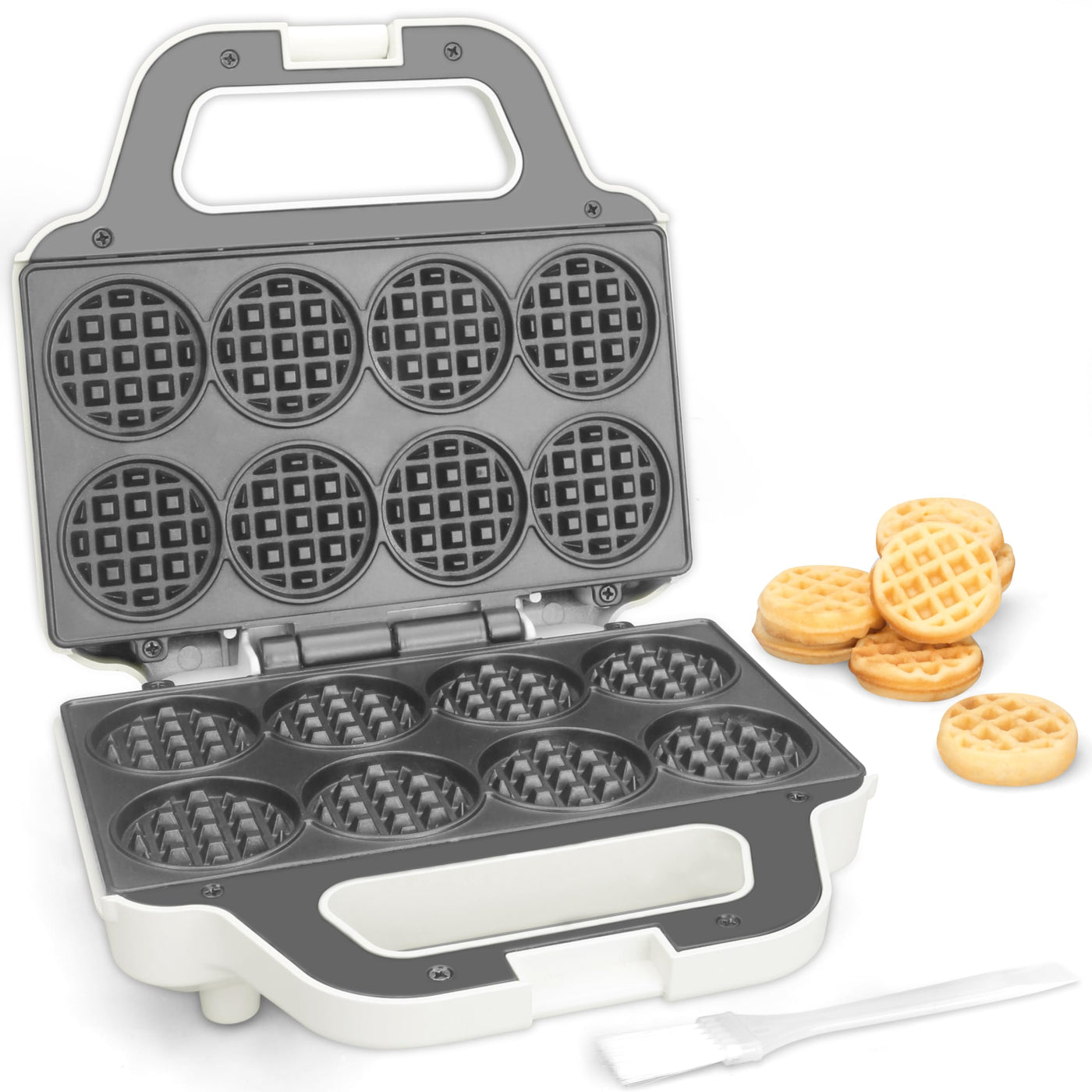 SugarWhisk Mini-Waffelmaschine, Waffeleisen für Kinder, backt 8 x 5cm winzige Waffeln, kleine Waffelmaschine, kompakt & einfach zu bedienen, antihaftbeschichtete Oberfläche, inklusive Rezept, weiß