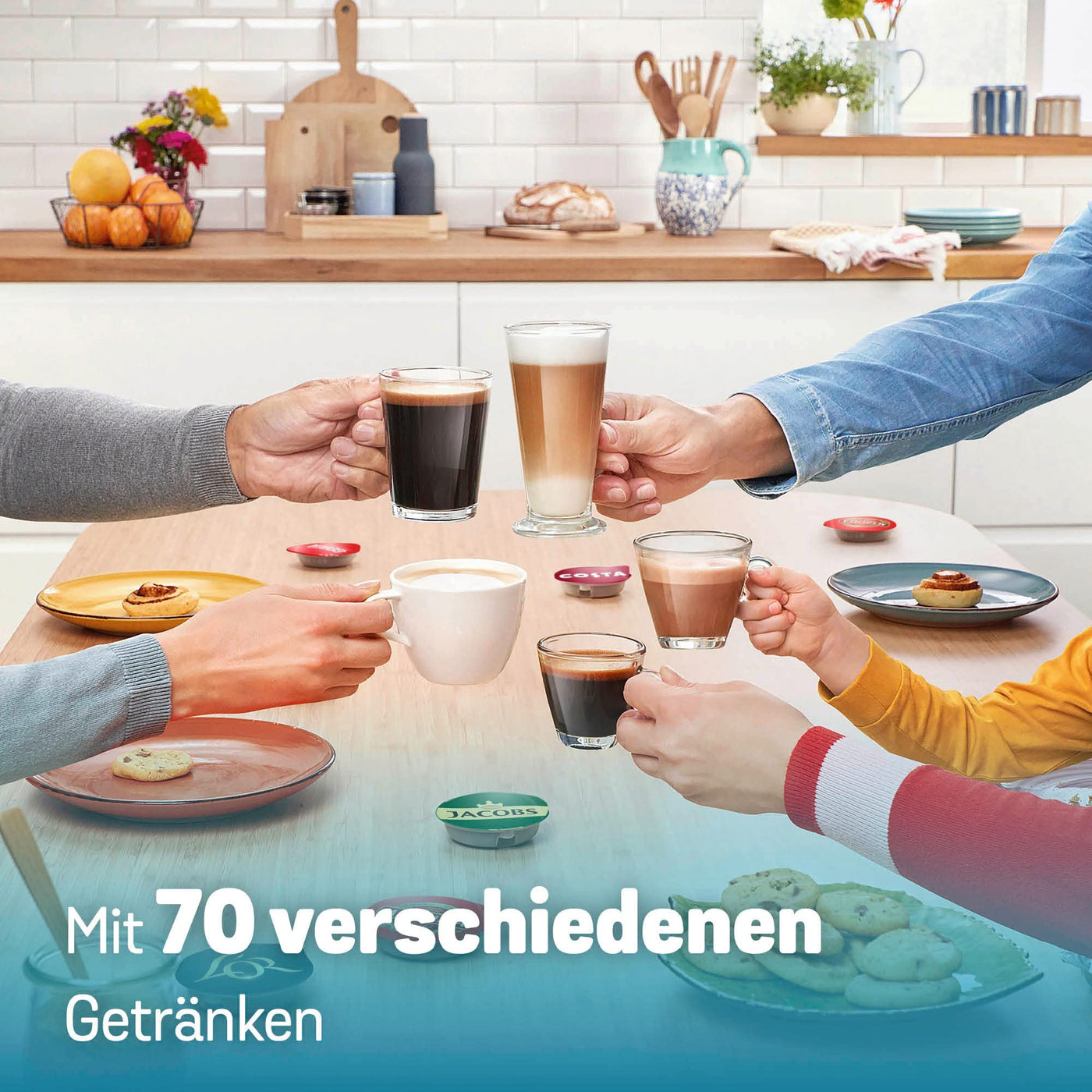 Bosch Tassimo Finesse Kapselmaschine TAS16B7 Kaffeemaschine by, 70 Getränke, intensiverer Kaffee auf Kopfdruck, Abschaltautomatik, perfekt dosiert, platzsparend, 1400 W, lupinenblau