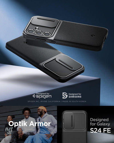 Spigen Optik Armor Hülle Kompatibel mit Samsung Galaxy S24 FE -Schwarz