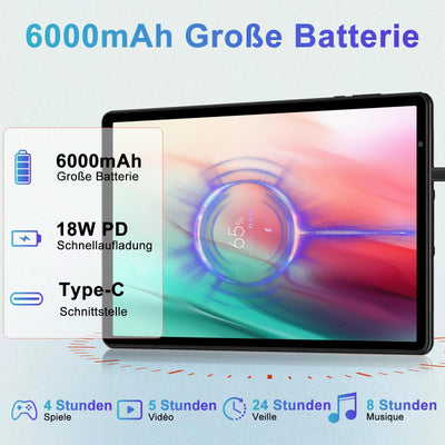 Biegedy Tablet 10 Zoll Android 14 Octa-Core, 2024 Newest Tablet PC 20 GB RAM+128 GB ROM (TF1 TB),5G WLAN 6丨Widevine L1丨GMS丨6000mAh丨5+8MP丨Bluetooth5.0丨1280 * 800丨Tablet mit Tastatur Maus Schwarz