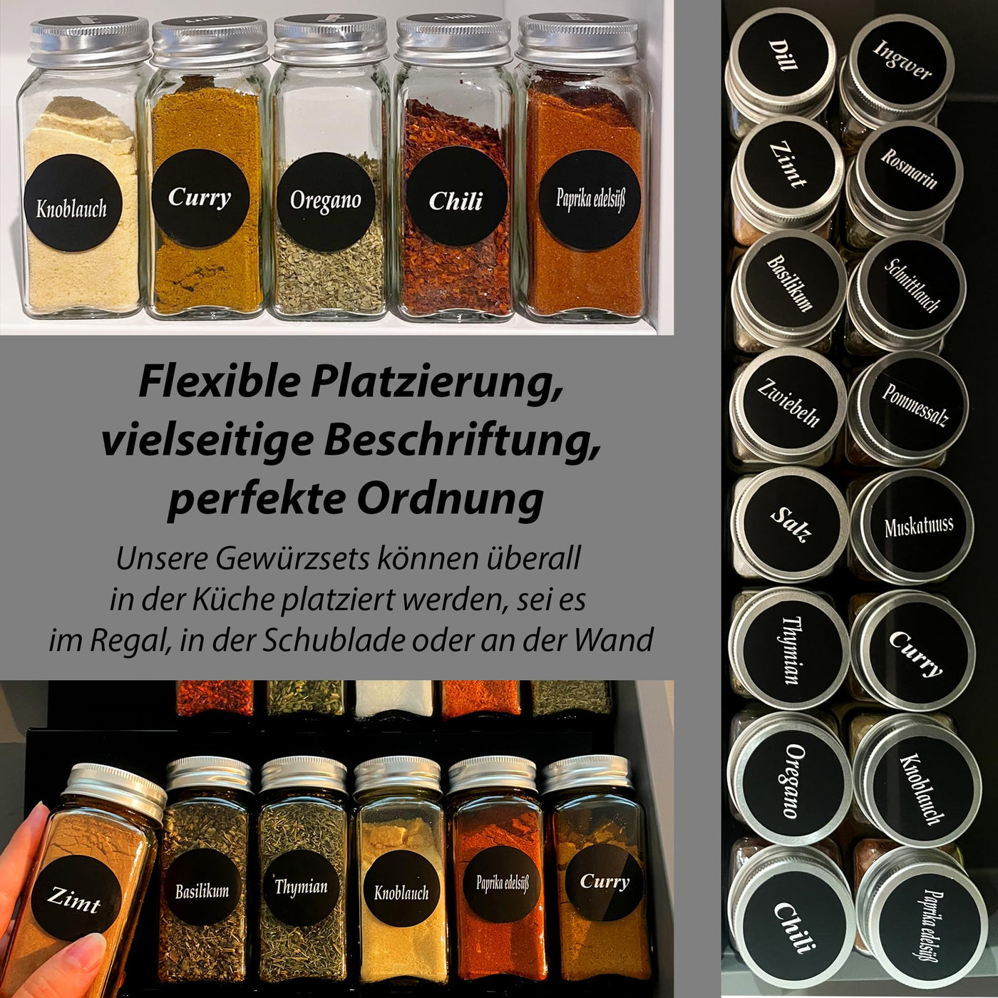 VonBueren Gewürzgläser eckig | Set mit 24 x 120 ml | Gewürzbehälter mit Streueinsatz | spice jars glas | Gewürzstreuer aus Glas | Gewürzstreuer