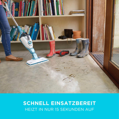 BLACK+DECKER 13-in-1 Dampfbesen Steam-Mop (mit SteaMitt Dampfhandschuh zur Oberflächenreinigung, AutoSelect-Technologie, 180° drehbarer Reinigungsfuß, inkl. 13-tlg. Zubehör) FSMH1321JSM-QS